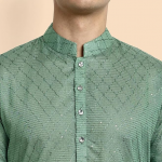 Men's Cotton Chikankari Embroidered and Sequence Full Sleeve Knee Length Casual Kurta
